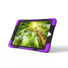 For iPad 9.7 (2018) & iPad 9.7 (2017) 360 Degree Rotation PC + Silicone Protective Case with Holder & Hand-strap(Purple)