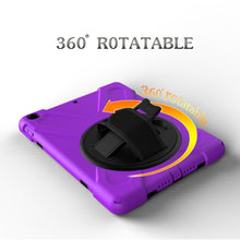 For iPad 9.7 (2018) & iPad 9.7 (2017) 360 Degree Rotation PC + Silicone Protective Case with Holder & Hand-strap(Purple)