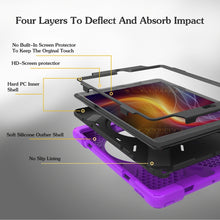 For iPad 9.7 (2018) & iPad 9.7 (2017) 360 Degree Rotation PC + Silicone Protective Case with Holder & Hand-strap(Purple)