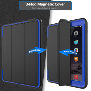 For iPad 9.7 (2018) & iPad 9.7 (2017) 3-fold Magnetic Protective Case with Smart Cover Auto-sleep & Awake Function(Blue)