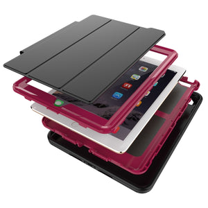 For iPad 9.7 (2018) & iPad 9.7 (2017) 3-fold Magnetic Protective Case with Smart Cover Auto-sleep & Awake Function(Magenta)