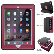 For iPad 9.7 (2018) & iPad 9.7 (2017) 3-fold Magnetic Protective Case with Smart Cover Auto-sleep & Awake Function(Magenta)