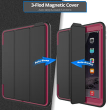 For iPad 9.7 (2018) & iPad 9.7 (2017) 3-fold Magnetic Protective Case with Smart Cover Auto-sleep & Awake Function(Magenta)