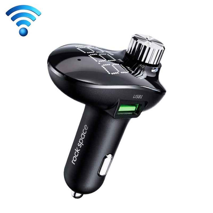 ROCK SPACE B302 18W QC3.0 Dual USB Digital Display Bluetooth Car Charger, Support 64GB U Disk & TF Card / FM / AUX / Hands-free Call (Black)