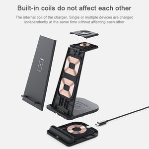 HQ-UD21 3 in 1 Folding Mobile Phone Watch Multi-Function Charging Stand Wireless Charger for iPhones & Apple Watch & Airpods (White)