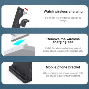 HQ-UD21 3 in 1 Folding Mobile Phone Watch Multi-Function Charging Stand Wireless Charger for iPhones & Apple Watch & Airpods (White)