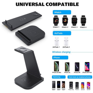 HQ-UD21 3 in 1 Folding Mobile Phone Watch Multi-Function Charging Stand Wireless Charger for iPhones & Apple Watch & Airpods (White)