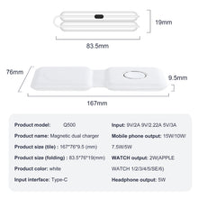 Q500 Foldable Magnetic Dual Wireless Charger for Phones / iWatch / AirPods(White)