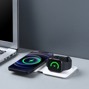 Q500 Foldable Magnetic Dual Wireless Charger for Phones / iWatch / AirPods(White)