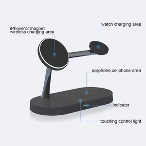 T268 5 in 1 15W Multi-function Magnetic Wireless Charger for iPhone 12 Series & Apple Watchs & AirPods 1 / 2 / Pro, with LED Light (Black)