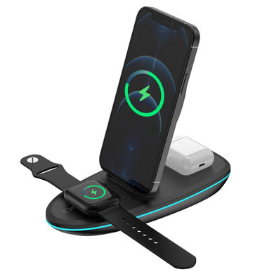 V9 3 in 1 Retractable Folding Multi-function Magnetic Wireless Charging Base for Phones & Apple Watch Series & AirPods(Black)