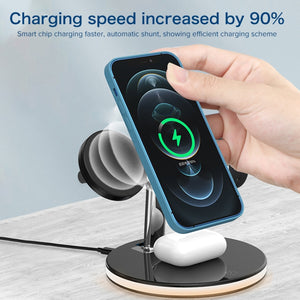 3 in 1 15W Multi-function Magnetic Wireless Charger for Mobile Phones & Apple Watches & AirPods, with Colorful LED Light(White)