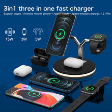 3 in 1 15W Multi-function Magnetic Wireless Charger for Mobile Phones & Apple Watches & AirPods, with Colorful LED Light(White)