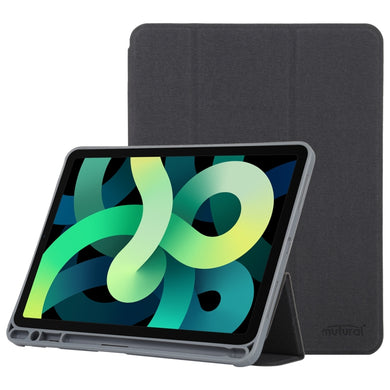 Mutural YASHI Series TPU + PU Cloth Pattern Texture Horizontal Flip Leather Case with Three-folding Holder & Pen Slot & Wake-up / Sleep Function For iPad Air 2022 / 2020 10.9(Black)