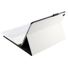 FT2068D For iPad Air 2 & Air 1 / Pro 9.7 inch & 2017 iPad & 2018 iPad Backlight Version Lambskin Texture Detachable Tempered Glass Bluetooth Keyboard Leather Tablet Case with Pen Slot & Stand Function (White)