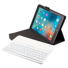 FT2068D For iPad Air 2 & Air 1 / Pro 9.7 inch & 2017 iPad & 2018 iPad Backlight Version Lambskin Texture Detachable Tempered Glass Bluetooth Keyboard Leather Tablet Case with Pen Slot & Stand Function (White)