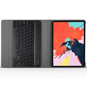 Detachable Bluetooth Keyboard + Brushed Texture Horizontal Flip Leather Tablet Case with Holder for iPad Pro 11 inch (2018)(Black)