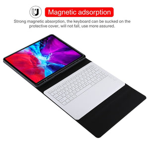 T129 Detachable Bluetooth White Keyboard Microfiber Leather Tablet Case for iPad Pro 12.9 inch (2020), with Holder (Blue)