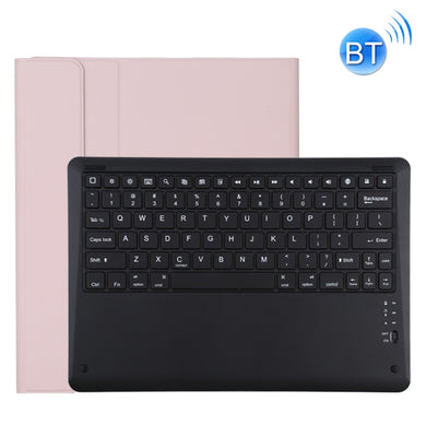 T129 Detachable Bluetooth Black Keyboard Microfiber Leather Tablet Case for iPad Pro 12.9 inch (2020), with Holder (Pink)