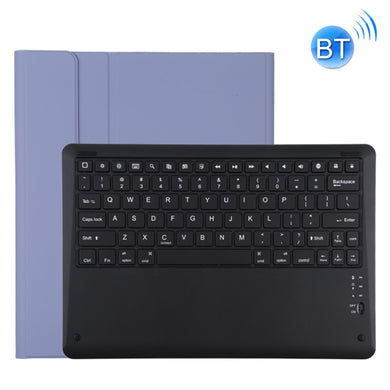 T129 Detachable Bluetooth Black Keyboard Microfiber Leather Tablet Case for iPad Pro 12.9 inch (2020), with Holder (Purple)