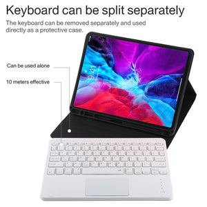 TG11BC Detachable Bluetooth White Keyboard Microfiber Leather Tablet Case for iPad Pro 11 inch (2020), with Touchpad & Pen Slot & Holder (Black)