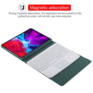 TG11BC Detachable Bluetooth White Keyboard Microfiber Leather Tablet Case for iPad Pro 11 inch (2020), with Touchpad & Pen Slot & Holder (Dark Green)