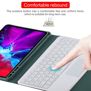 TG11BC Detachable Bluetooth White Keyboard Microfiber Leather Tablet Case for iPad Pro 11 inch (2020), with Touchpad & Pen Slot & Holder (Dark Green)