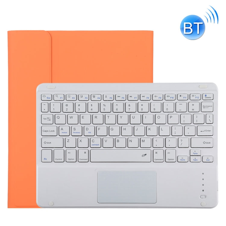 TG11BC Detachable Bluetooth White Keyboard Microfiber Leather Tablet Case for iPad Pro 11 inch (2020), with Touchpad & Pen Slot & Holder (Orange)