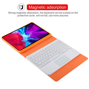 TG11BC Detachable Bluetooth White Keyboard Microfiber Leather Tablet Case for iPad Pro 11 inch (2020), with Touchpad & Pen Slot & Holder (Orange)