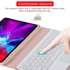 TG11BC Detachable Bluetooth White Keyboard Microfiber Leather Tablet Case for iPad Pro 11 inch (2020), with Touchpad & Pen Slot & Holder (Pink)