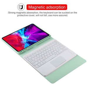 TG11BC Detachable Bluetooth White Keyboard Microfiber Leather Tablet Case for iPad Pro 11 inch (2020), with Touchpad & Pen Slot & Holder (Green)