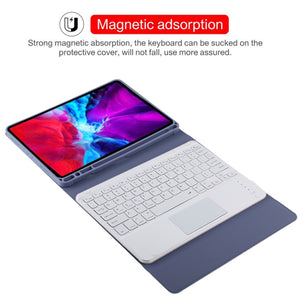 TG11BC Detachable Bluetooth White Keyboard Microfiber Leather Tablet Case for iPad Pro 11 inch (2020), with Touchpad & Pen Slot & Holder (Purple)