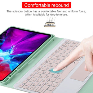 TG11BC Detachable Bluetooth Pink Keyboard Microfiber Leather Tablet Case for iPad Pro 11 inch (2020), with Touchpad & Pen Slot & Holder (Green)