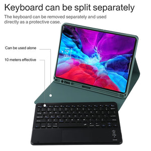 TG11BC Detachable Bluetooth Black Keyboard Microfiber Leather Tablet Case for iPad Pro 11 inch (2020), with Touchpad & Pen Slot & Holder (Dark Green)