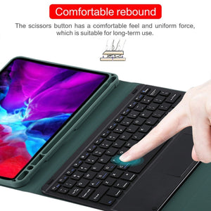 TG11BC Detachable Bluetooth Black Keyboard Microfiber Leather Tablet Case for iPad Pro 11 inch (2020), with Touchpad & Pen Slot & Holder (Dark Green)