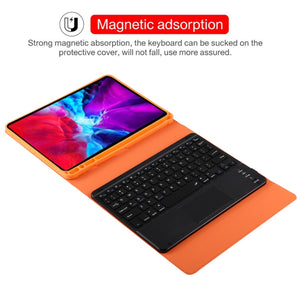 TG11BC Detachable Bluetooth Black Keyboard Microfiber Leather Tablet Case for iPad Pro 11 inch (2020), with Touchpad & Pen Slot & Holder (Orange)