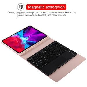 TG11BC Detachable Bluetooth Black Keyboard Microfiber Leather Tablet Case for iPad Pro 11 inch (2020), with Touchpad & Pen Slot & Holder (Pink)