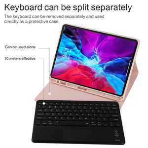 TG11BC Detachable Bluetooth Black Keyboard Microfiber Leather Tablet Case for iPad Pro 11 inch (2020), with Touchpad & Pen Slot & Holder (Pink)