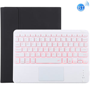 TG-102BCS Detachable Bluetooth White Keyboard + Microfiber Leather Tablet Case for iPad 10.2 inch / iPad Air (2019), with Touch Pad & Backlight & Pen Slot & Holder (Black)