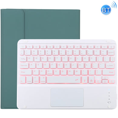 TG-102BCS Detachable Bluetooth White Keyboard + Microfiber Leather Tablet Case for iPad 10.2 inch / iPad Air (2019), with Touch Pad & Backlight & Pen Slot & Holder (Dark Green)