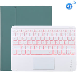 TG-102BCS Detachable Bluetooth White Keyboard + Microfiber Leather Tablet Case for iPad 10.2 inch / iPad Air (2019), with Touch Pad & Backlight & Pen Slot & Holder (Dark Green)