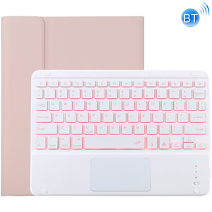 TG-102BCS Detachable Bluetooth White Keyboard + Microfiber Leather Tablet Case for iPad 10.2 inch / iPad Air (2019), with Touch Pad & Backlight & Pen Slot & Holder (Pink)