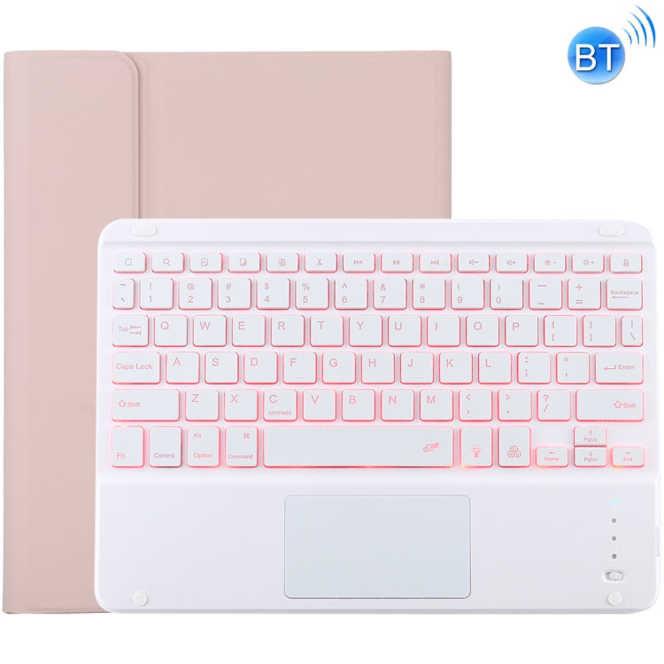 TG-102BCS Detachable Bluetooth White Keyboard + Microfiber Leather Tablet Case for iPad 10.2 inch / iPad Air (2019), with Touch Pad & Backlight & Pen Slot & Holder (Pink)