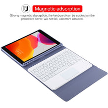 TG-102BCS Detachable Bluetooth White Keyboard + Microfiber Leather Tablet Case for iPad 10.2 inch / iPad Air (2019), with Touch Pad & Backlight & Pen Slot & Holder (Purple)