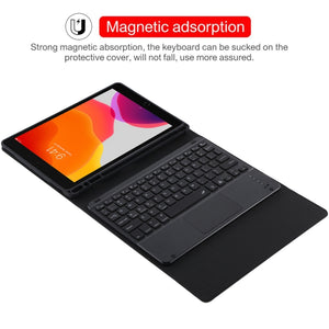 TG-102BCS Detachable Bluetooth Black Keyboard + Microfiber Leather Tablet Case for iPad 10.2 inch / iPad Air (2019), with Touch Pad & Backlight & Pen Slot & Holder (Black)