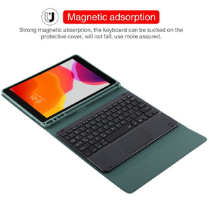 TG-102BCS Detachable Bluetooth Black Keyboard + Microfiber Leather Tablet Case for iPad 10.2 inch / iPad Air (2019), with Touch Pad & Backlight & Pen Slot & Holder (Dark Green)