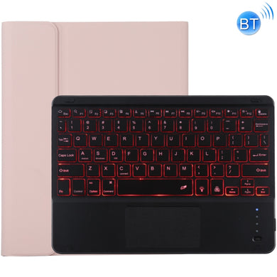 TG-102BCS Detachable Bluetooth Black Keyboard + Microfiber Leather Tablet Case for iPad 10.2 inch / iPad Air (2019), with Touch Pad & Backlight & Pen Slot & Holder (Pink)