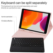 TG-102BCS Detachable Bluetooth Black Keyboard + Microfiber Leather Tablet Case for iPad 10.2 inch / iPad Air (2019), with Touch Pad & Backlight & Pen Slot & Holder (Pink)