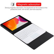 TG-102BC Detachable Bluetooth White Keyboard + Microfiber Leather Tablet Case for iPad 10.2 inch / iPad Air (2019), with Touch Pad & Pen Slot & Holder(Black)