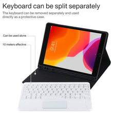 TG-102BC Detachable Bluetooth White Keyboard + Microfiber Leather Tablet Case for iPad 10.2 inch / iPad Air (2019), with Touch Pad & Pen Slot & Holder(Black)